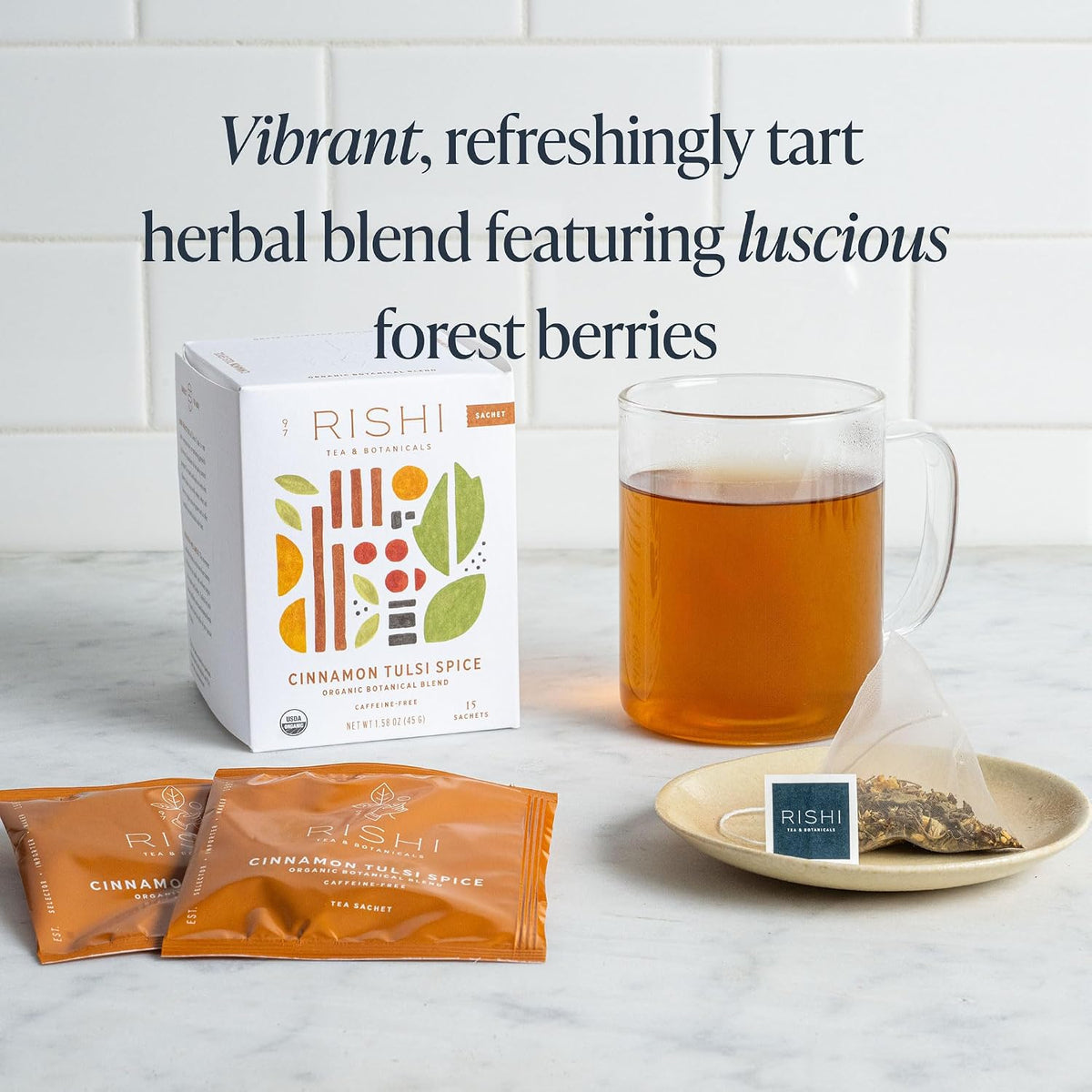 Rishi Tea Cinnamon Tulsi Spice Organic Herbal Tea Bags, Caffeine Free, 15ct