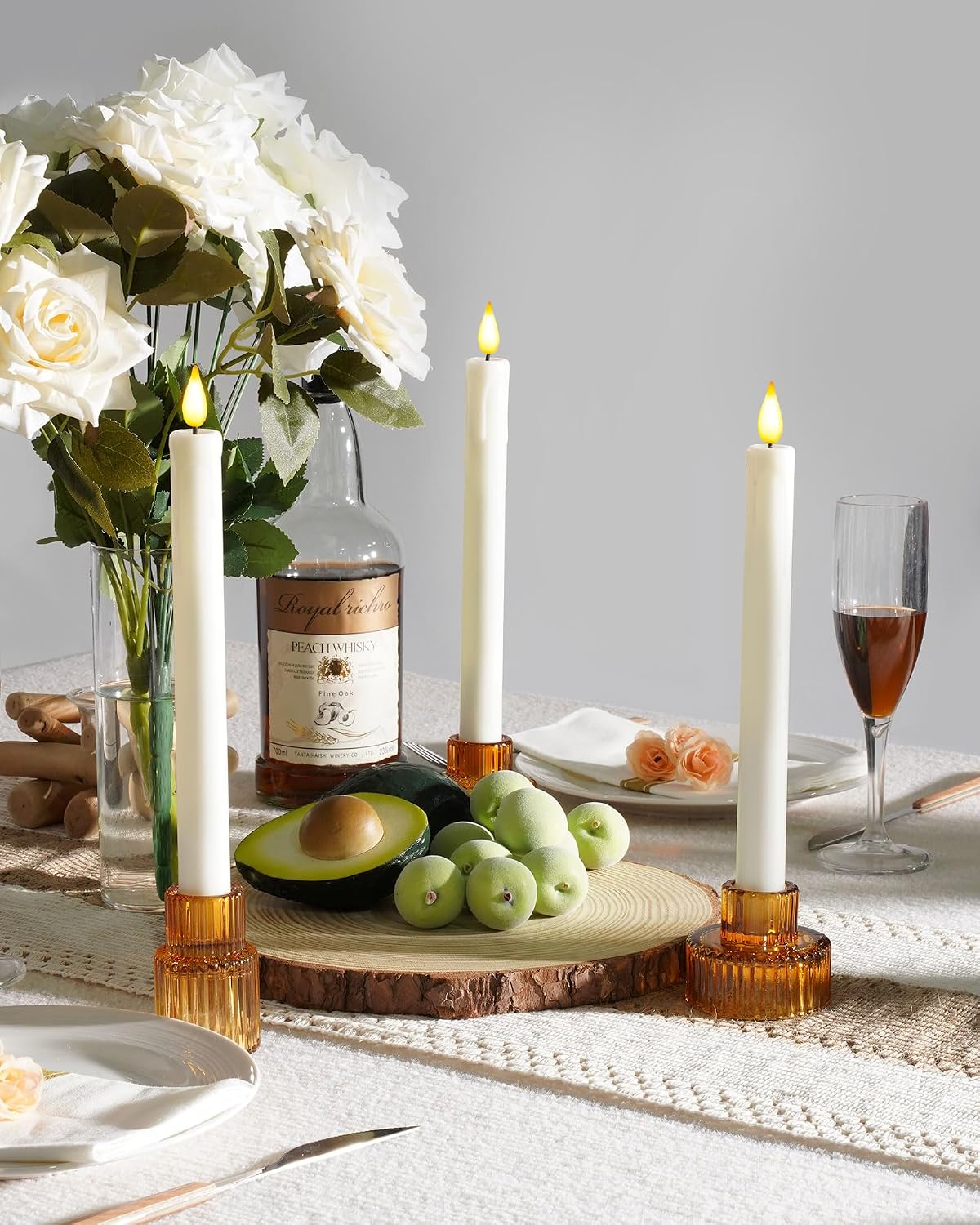 Homemory 6 Pack Flameless Taper Candles, No Remote, Realistic Flickering Battery Operated Candlesticks, Ivory LED Plastic Candle Safe for Weddings, Table Decor, Christmas, and Halloween