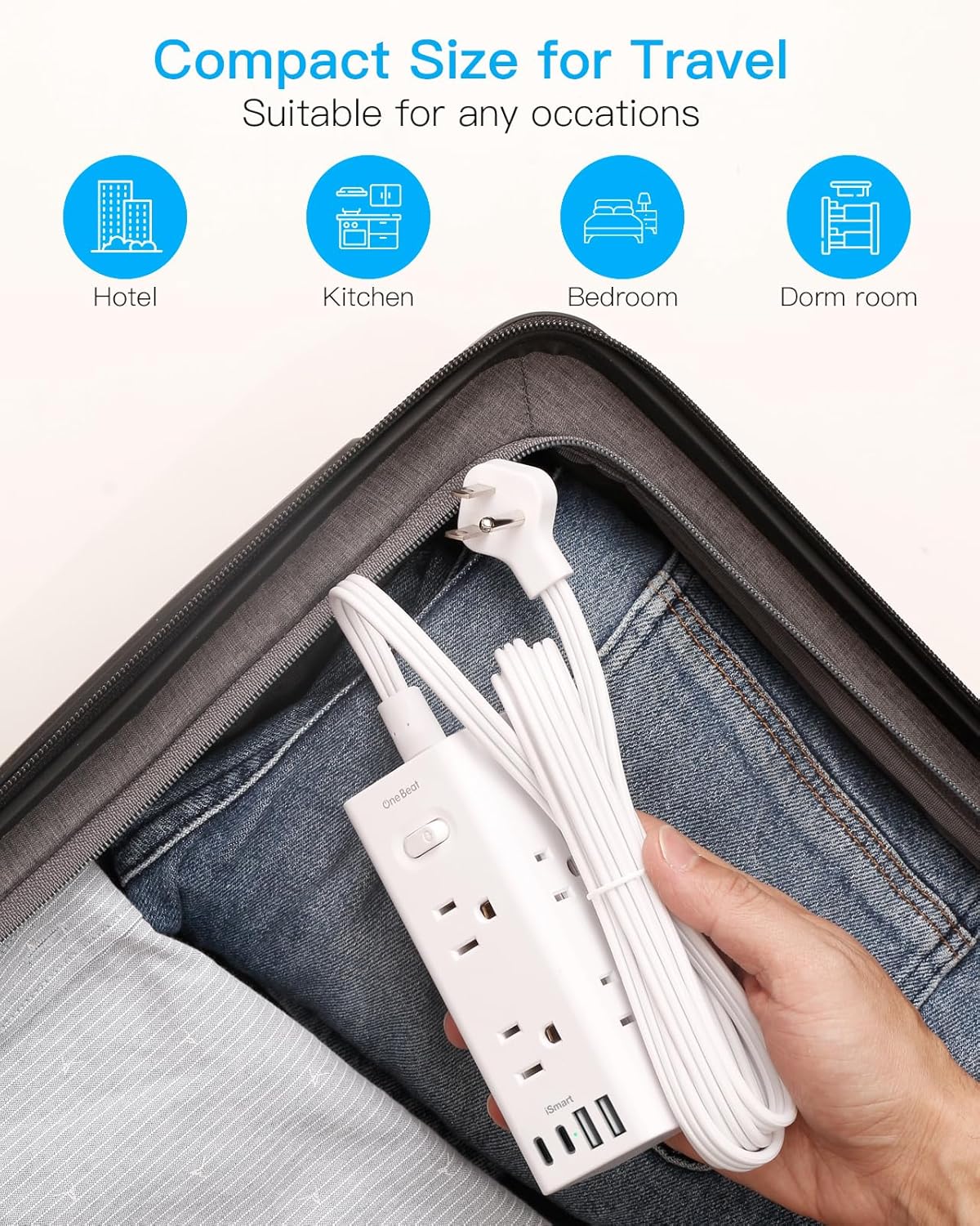 One Beat 10Ft Extension Cord with Multiple Outlets,Flat Plug Power Strip