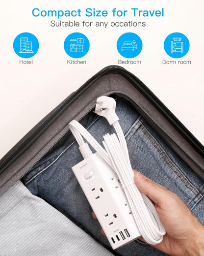 One Beat 10Ft Extension Cord with Multiple Outlets,Flat Plug Power Strip