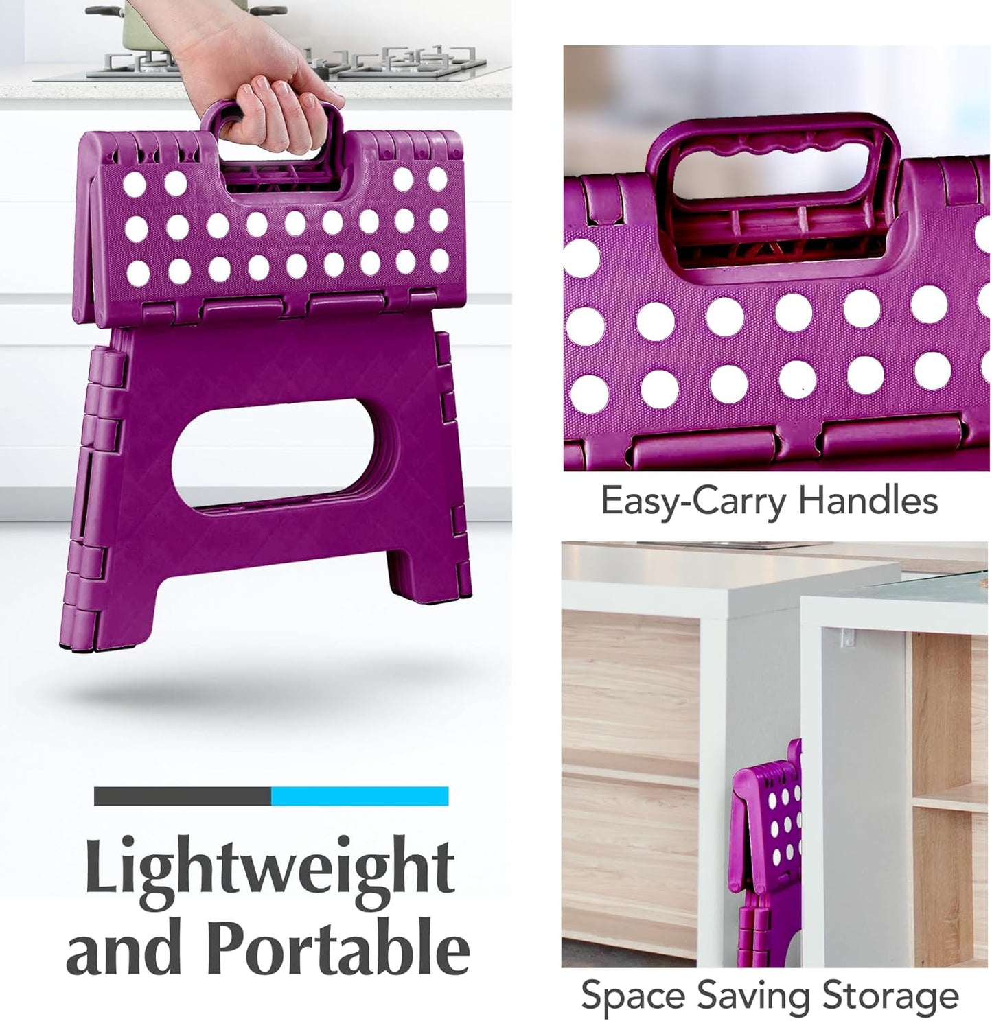 Handy Laundry Folding Step Stool - Sturdy Enough Collapsible Stool to Support Adults - Opens Easy with One Flip - Great for Kitchen, Bathroom or Bedroom (Black - 9 Inch)