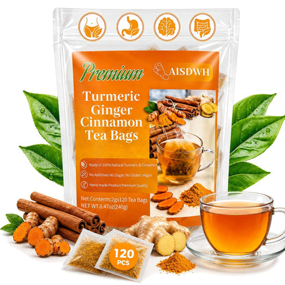 AISDWH, 120 Premium Turmeric Ginger Cinnamon Tea Bags, Digestive Support