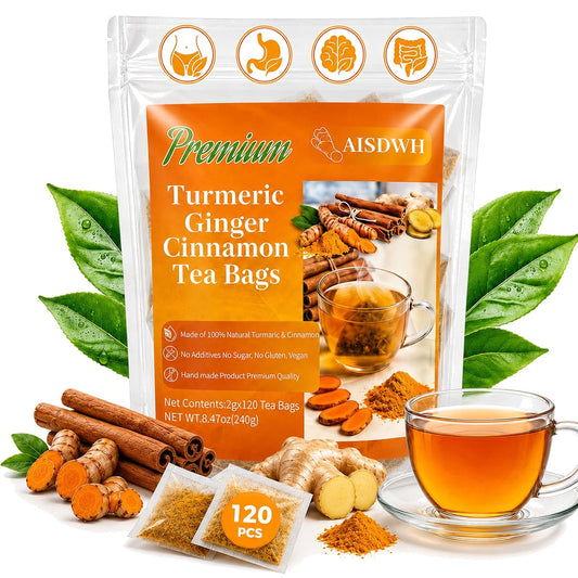 AISDWH, 120 Premium Turmeric Ginger Cinnamon Tea Bags, Digestive Support