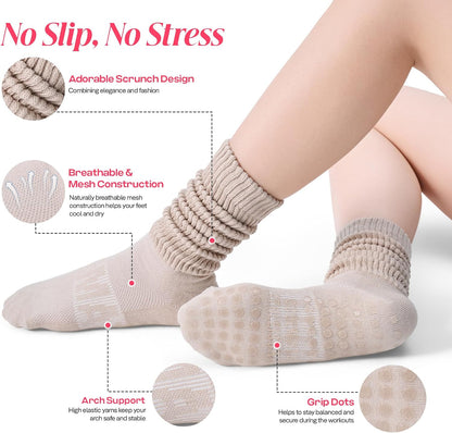 COOLMATE Pilates Socks with Grips for Women, Yoga Socks, Crew Non Slip Women for Barre, Pilates Gifts for Women - Colors A