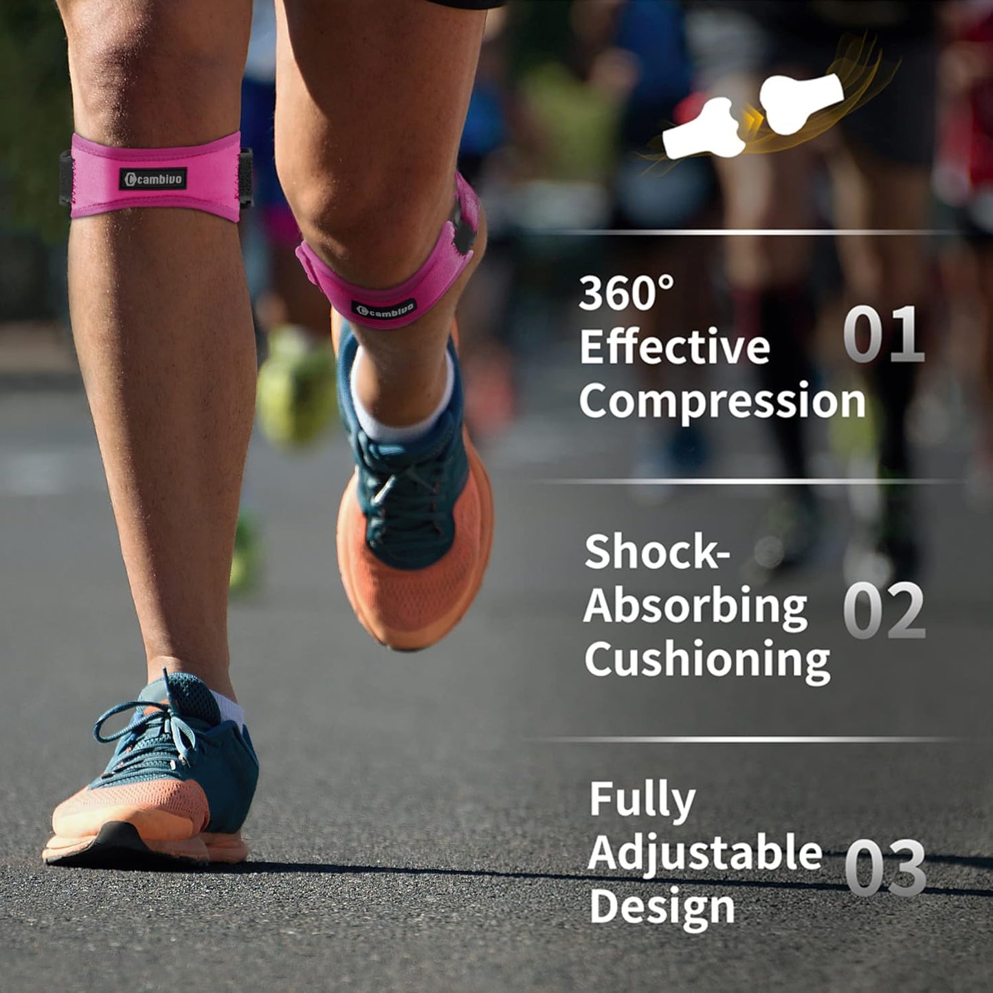 CAMBIVO 2 Pack Patella Tendon Knee Straps, Knee Brace for Women & Men with Extra Straps, Patella Bands for Pain Relief, Osgood Schlatter, Jumper’s Knee, Tendonitis, Running, Basketball, Volleyball