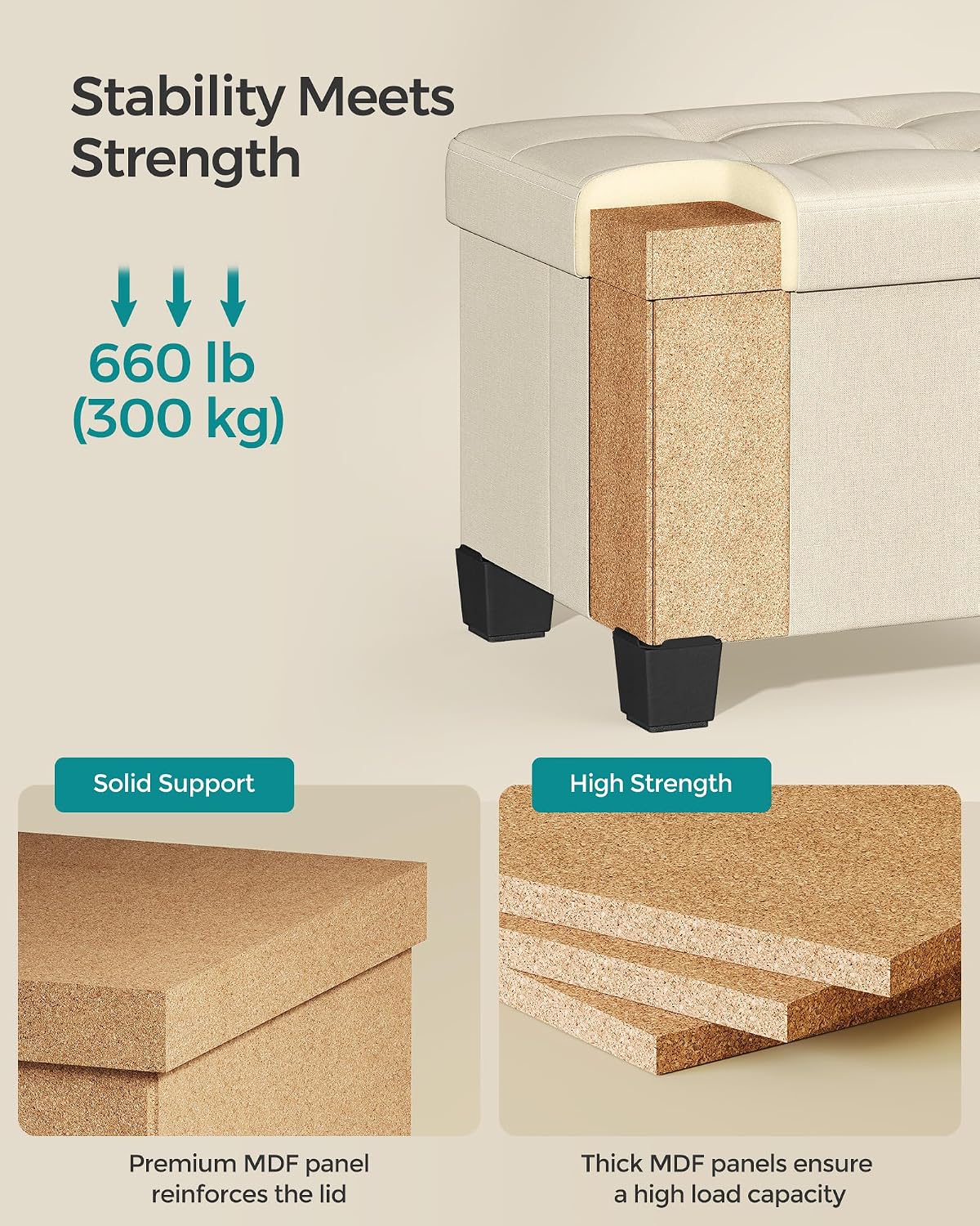 SONGMICS Storage Ottoman, Small Ottoman Foot Rest with Legs, 12.6 x 15.7 x 13.2 Inches Foot Stool, Load up to 660 lb, for Living Room, Bedroom, Dorm, Slate Gray ULSF012G01