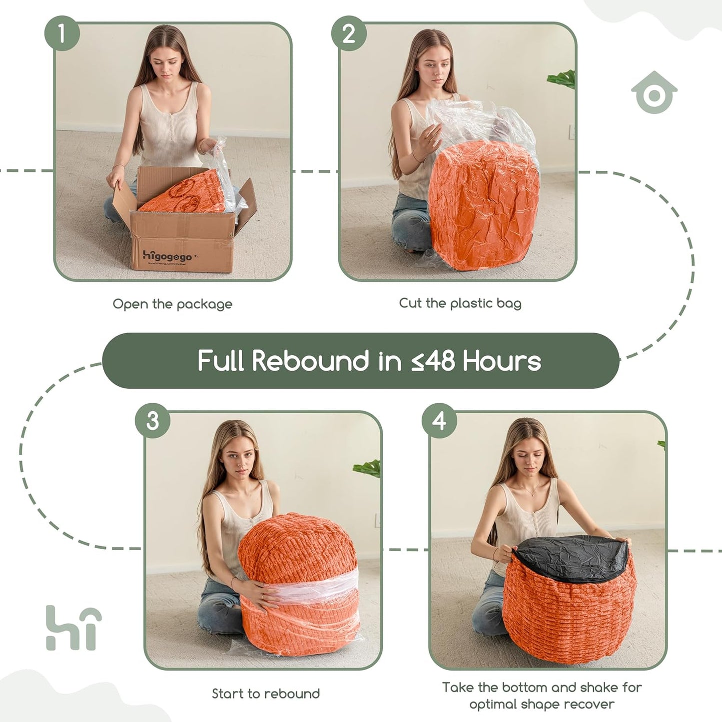 HIGOGOGO Pouf Ottoman Stuffed Round Modern Foam Filled Foot Rest Poufs for Living Room Chair Decorative 20 X 15 Inches Boho Relax Stool for Wedding Christmas Party, Beige