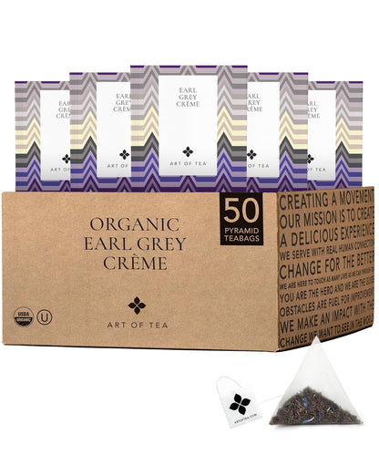 Art of Tea | Organic Earl Grey Cream Tea| 50 Count Pyramid Tea Bag Sachets