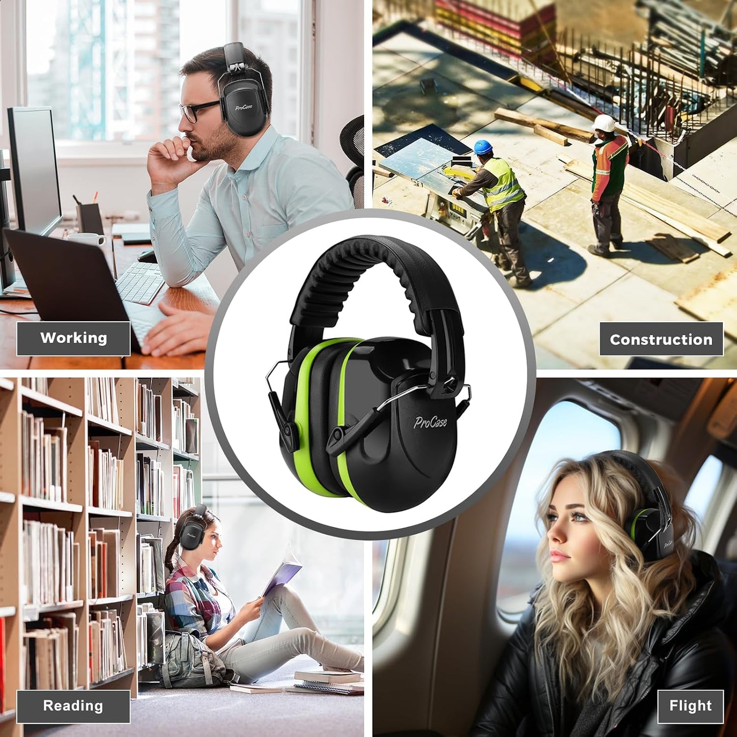 ProCase NRR 28dB Noise Reduction Ear Muffs, Foldable Adjustable Passive Noise Cancelling Headphones for Adults Kids Autism, Hearing Protection for Shooting, Construction, Mowing, Studying -Black - Colors A