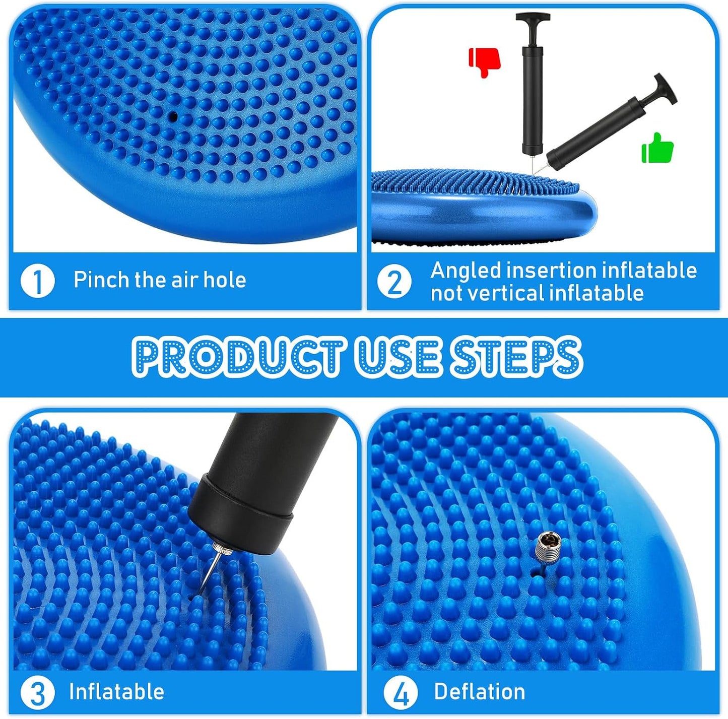 Jerify 4 Pcs Wiggle Seat Flexible Inflated Wobble Cushion Stability Balance Pad Balance Disc Sensory Seat for Men Women Fitness Physical Exercise Improving Posture Home Office