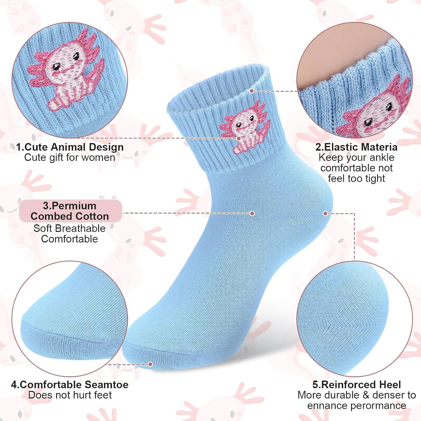 Eurzom 10 Pairs Socks Womens Crew Elastic Ankle Length Cotton Socks Aesthetic Cute Lightweight Low Cut Gifts for Women - Colors A