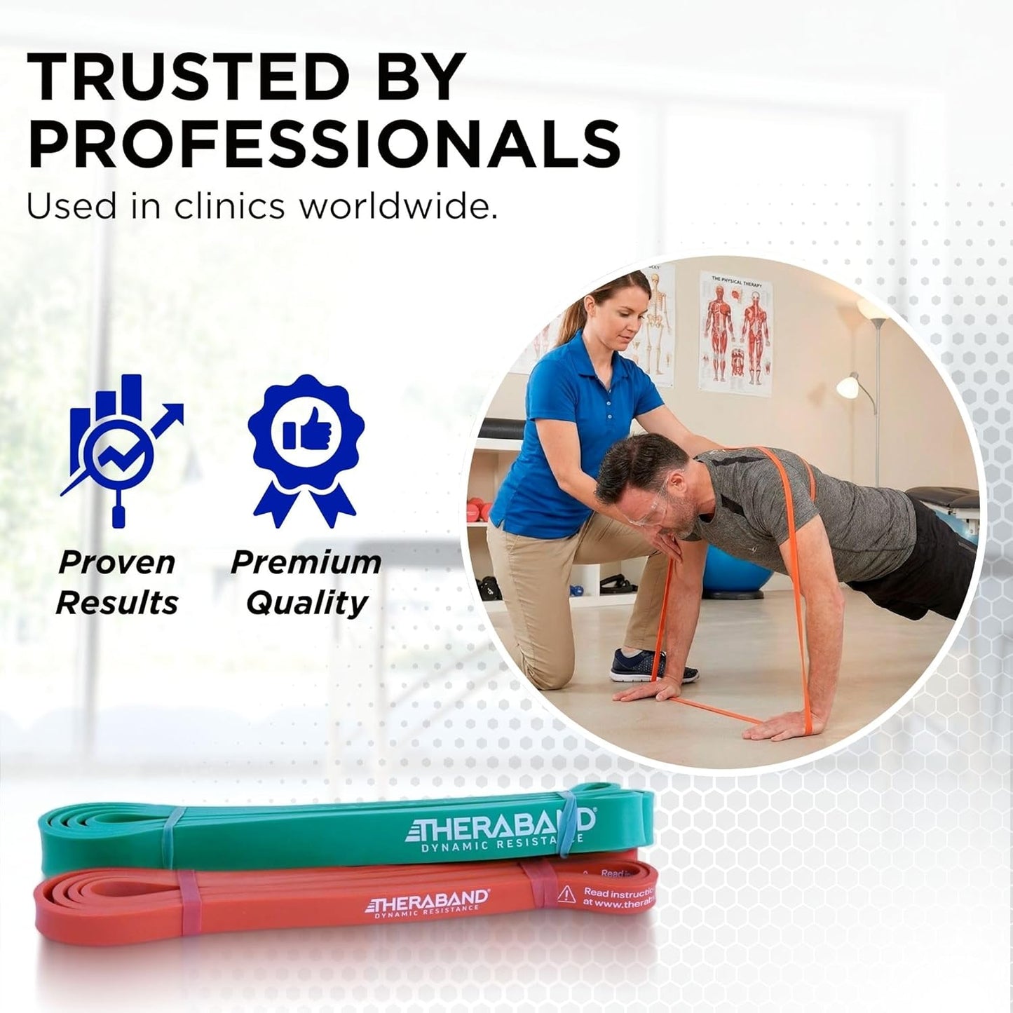 THERABAND High Resistance Band Set of 2, Light and Medium Elastic Super Bands for Full Body Workouts, Physical Therapy, Strength Training, Durable 41” Loop Exercise Bands, 15-25 lbs Resistance