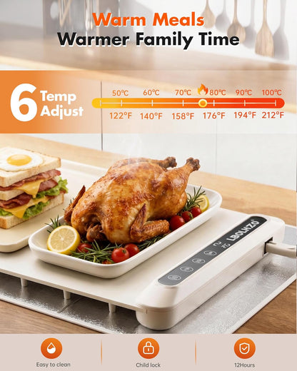 Warming Mat For Food Extra Large 36"x16" 580W Food Warming Mat With Heat Resistant Pad,Chafing Dishes for Buffet 6 Temp 6 Hour,Roll Up Food Warmers for Parties Buffet for Catering Gatherings