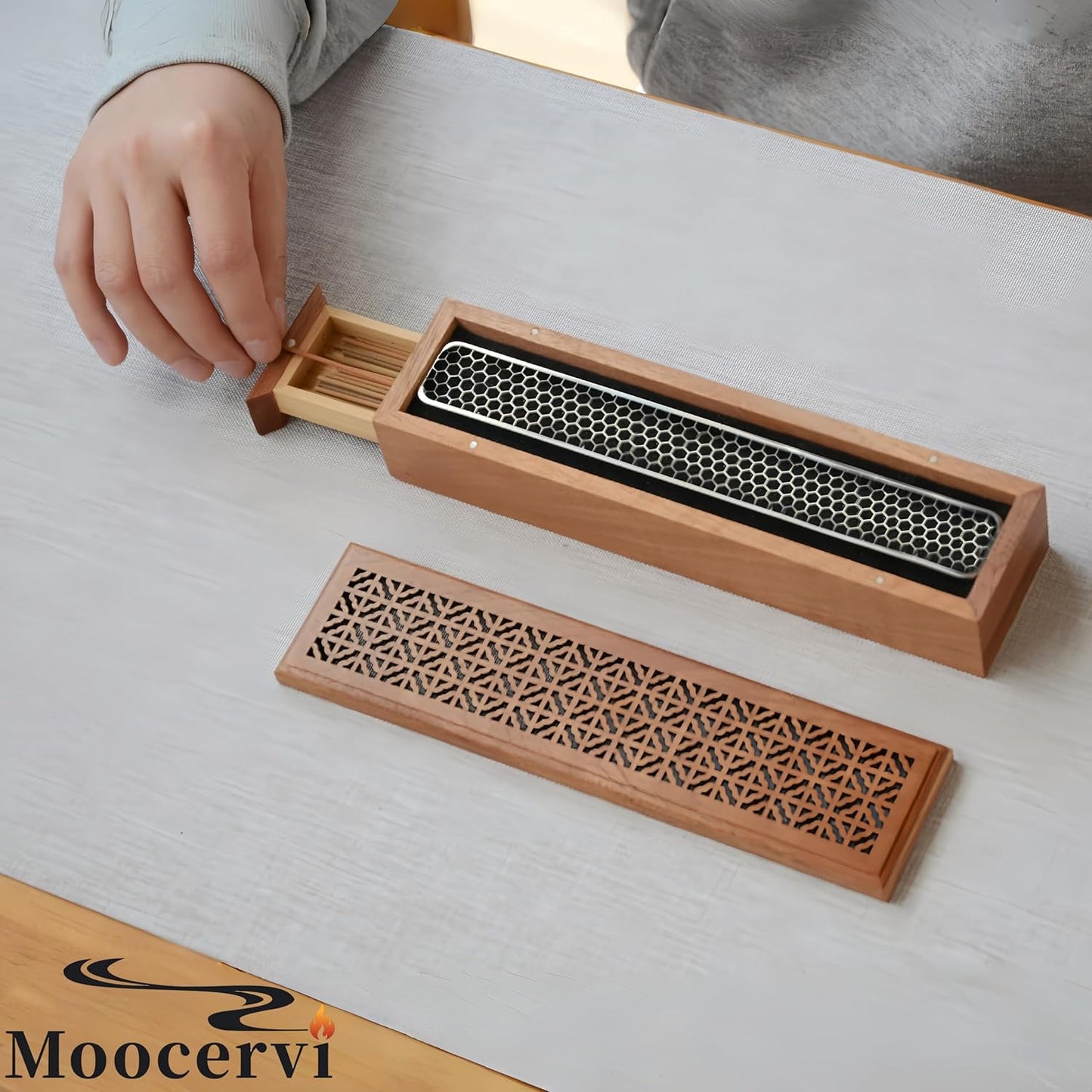 Incense Holder, Wooden Incense-Stick Holder Box with Storage & Ash Catcher,Coffin Incense Bunners for Meditation Yoga Spa Room (Natural Wood)