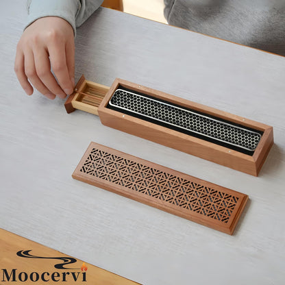 Incense Holder, Wooden Incense-Stick Holder Box with Storage & Ash Catcher,Coffin Incense Bunners for Meditation Yoga Spa Room (Natural Wood)