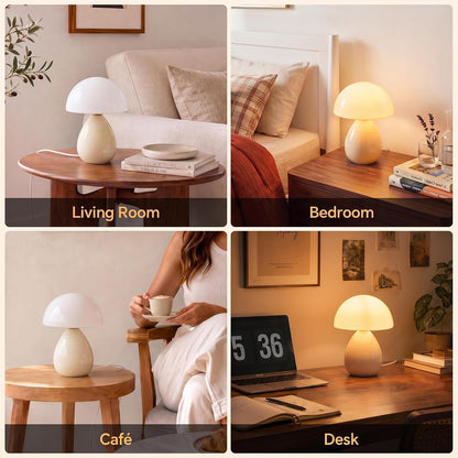 Dawnwake Mushroom Lamp Table Lamp for Bedroom-Small Desk Table Lamps,White