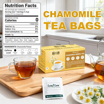 LeafLea Chamomile Herbal Tea Bags, Calm Evening Routine, 80 Count