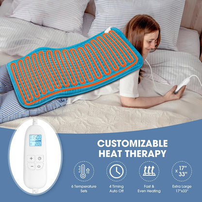 FluffyWarmth Electric Heating Pad for Back, Extra Large 17''x 33'' XXXL for Full Body,Menstrual Period Cramps,Neck Shoulder Back Pain Relief, 6 Heat Settings 4 Timers Heating Pad, Gifts for Women Men