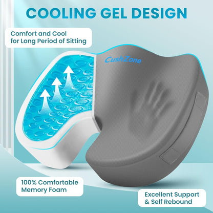 Office Chair Seat Cushion, Cooling Gel Enhanced Memory Foam Cushion for Long Sitting - Back, Sciatica, Coccyx, Tailbone Pain Relief Pillow - for Office, Gaming, Car, Wheelchair - Black, Large