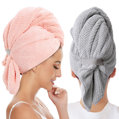 Large Microfiber Hair Towel Wrap for Women, Anti Frizz Drying Towel, Fast Dry Turban Wet Hair, Long, Thick, Curly Super Absorbent Soft Towels - White