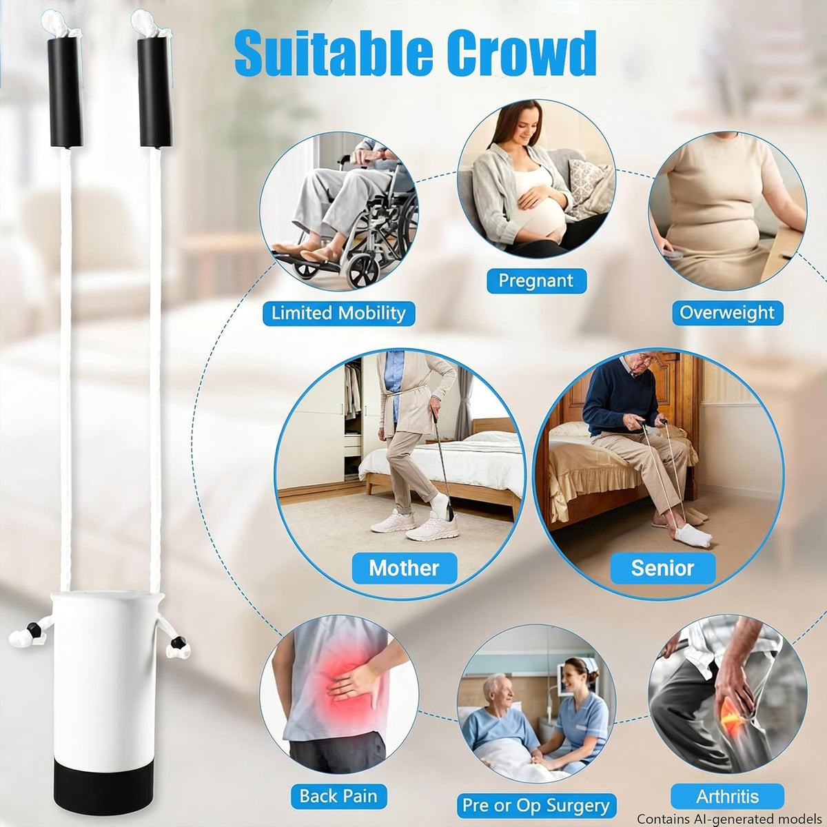 Sock Aid,Sock Aids for Putting On Socks Kit,Sock Helper for Seniors with Adjustable Shoe Horn,Sock Assistant Device No Bending Easy Put on Socks Without Bending for Elderly Disabled After Surgery