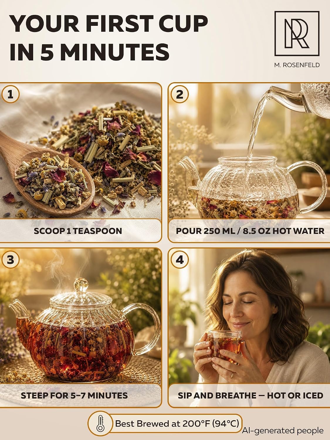 Ashwagandha Tea Loose Leaf – Golden Balance – Chill & Relax Herbal Blend with Chamomile, Lemon Balm & Lavender – Caffeine-Free Adaptogen Root Tea with a Naturally Slightly Earthy Flavor for Calm & Relaxation, 4 oz