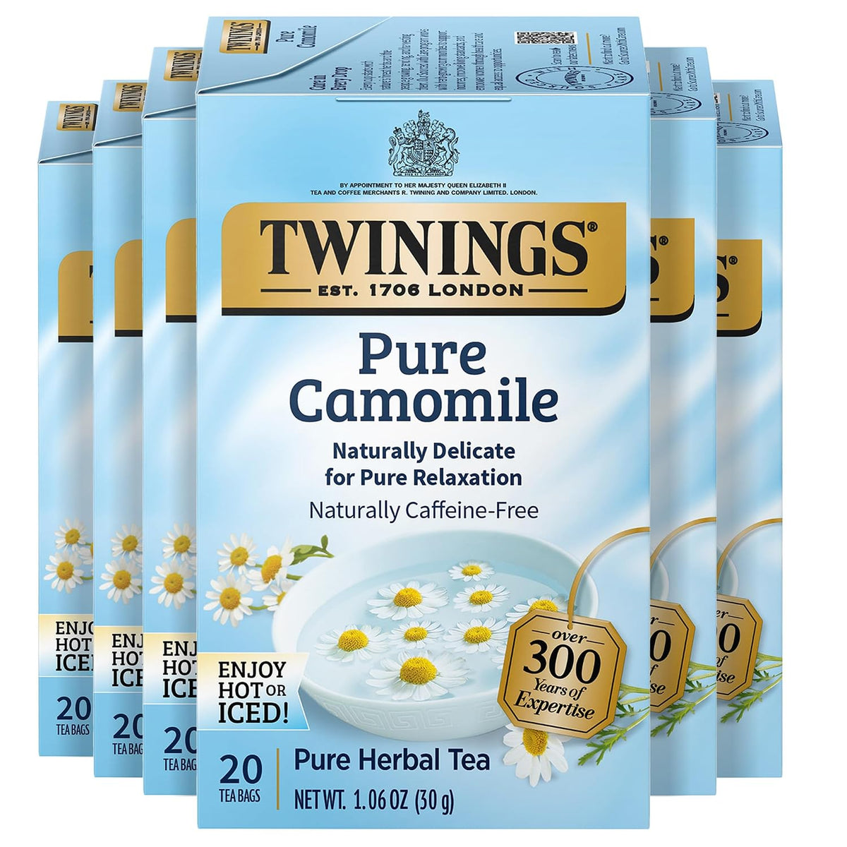 Twinings Pure Camomile Herbal Caffeine-Free Tea Bags, 20 CT Box (6 Pack)