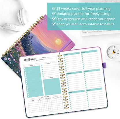 Taja Undated Weekly Planner, Weekly To Do List Notebook with Goal & Habit Tracker Organizer, A5 Weekly Planner Notebook with Spiral Binding, 6.1" x 8.2" - Green