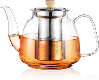 CNGLASS Glass Teapot with Infuser,31oz Clear Glass Tea Kettle with Removable Stainless Steel Strainer,Stovetop Safe Glass Teapot for Blooming and Loose Leaf Tea…