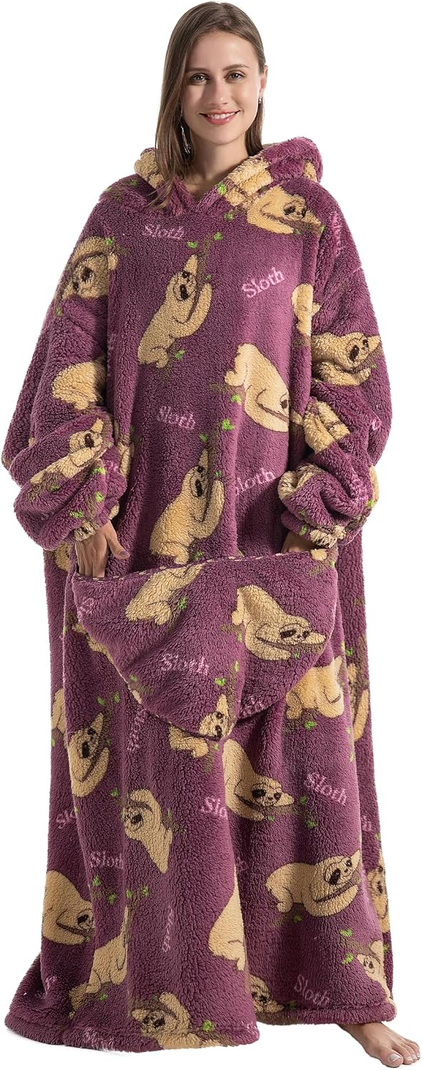 Capecage Blanket Hoodie, Long Hooded Blanket Sweatshirt as Birthday Gifts for Women Men, Long Wearable Blanket for Women Men.