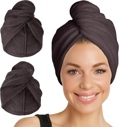 Turbie Twist 2-Pack Microfiber Hair Towel for Beauty, Travel, Gifting - Hair Wrap Turban for Straight, Wavy & Curly Hair - Premium Personal Care - Dark Purple & Light Purple