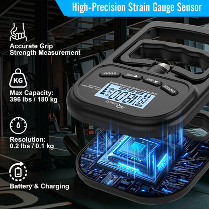 Ryaco Grip Strength Tester With Grip rings, finger exercisers, 396lbs/180kg Digital Hand Dynamometer Grip Strength Trainer Set Electronic Hand Grip Strengthener with LCD Display for Rehab