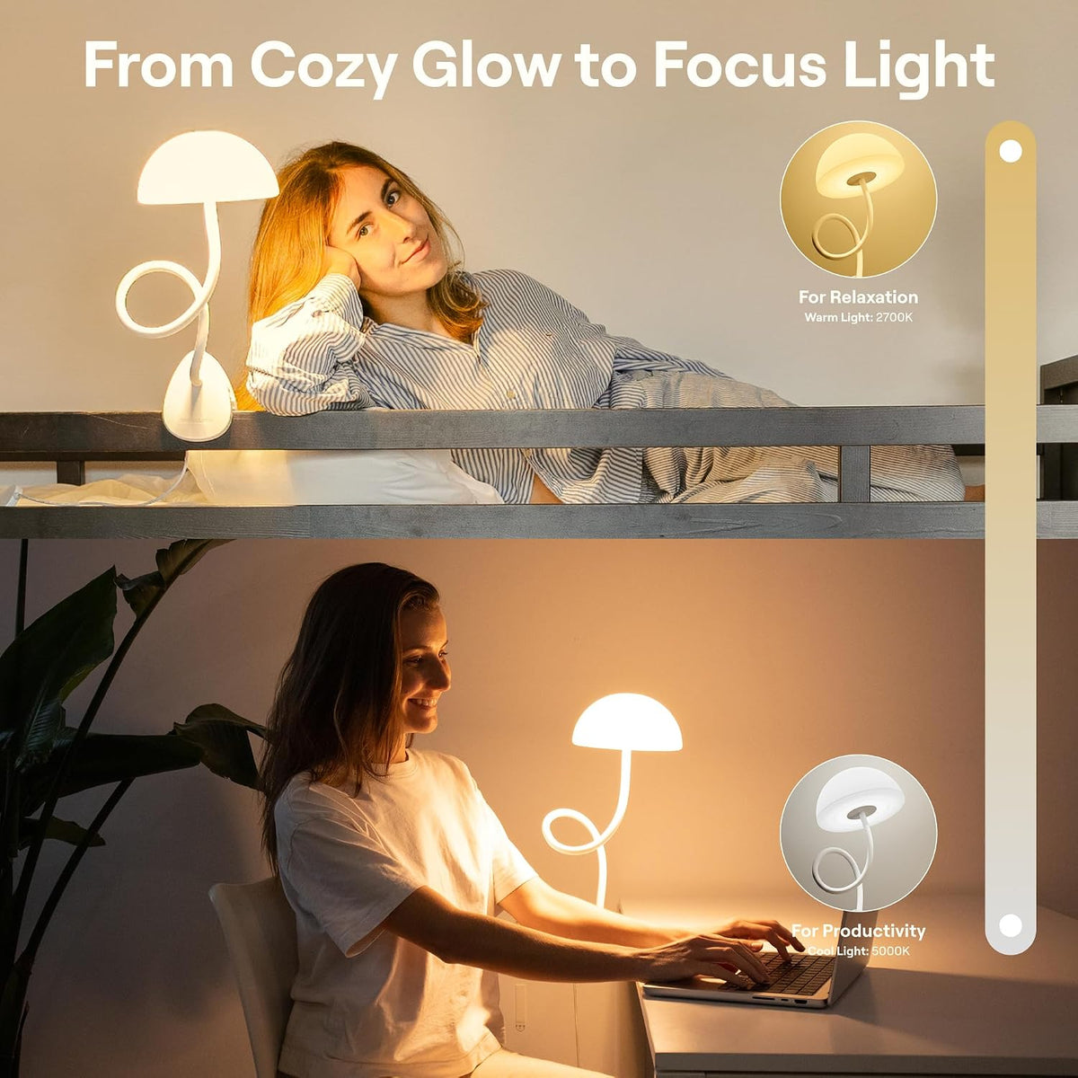 Shroommate Dorm Room Essential Clip On Bed Light for Dorm Room - White