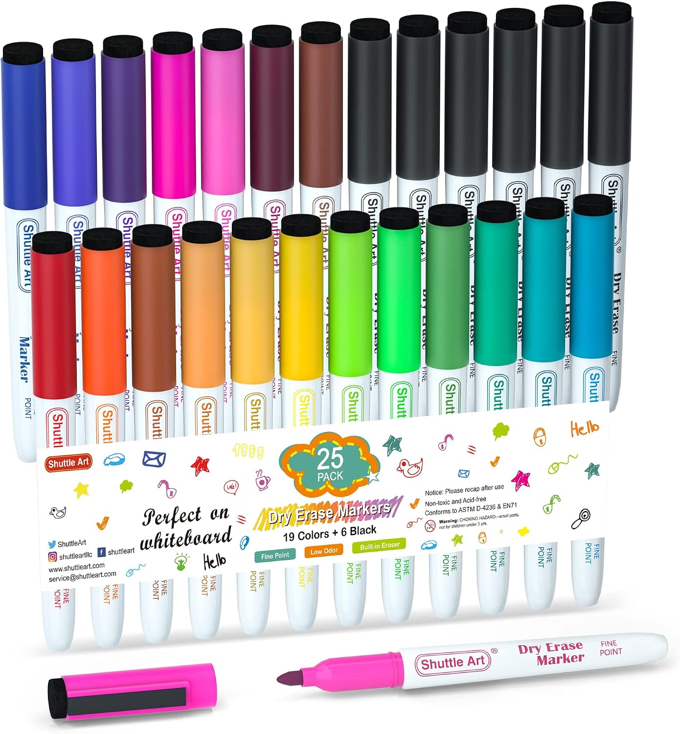 Shuttle Art Magnetic Whiteboard Markers, 20 Pieces Fine Tip and Eraser, Dry Erase Whiteboard Markers, for Writing on Whiteboards, Weekly Planner, Glass for School Office Home