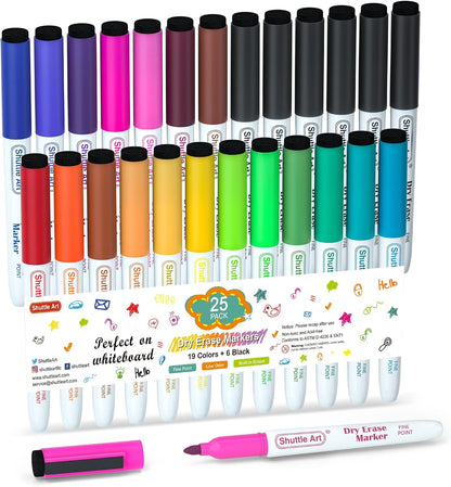 Shuttle Art Magnetic Whiteboard Markers, 20 Pieces Fine Tip and Eraser, Dry Erase Whiteboard Markers, for Writing on Whiteboards, Weekly Planner, Glass for School Office Home