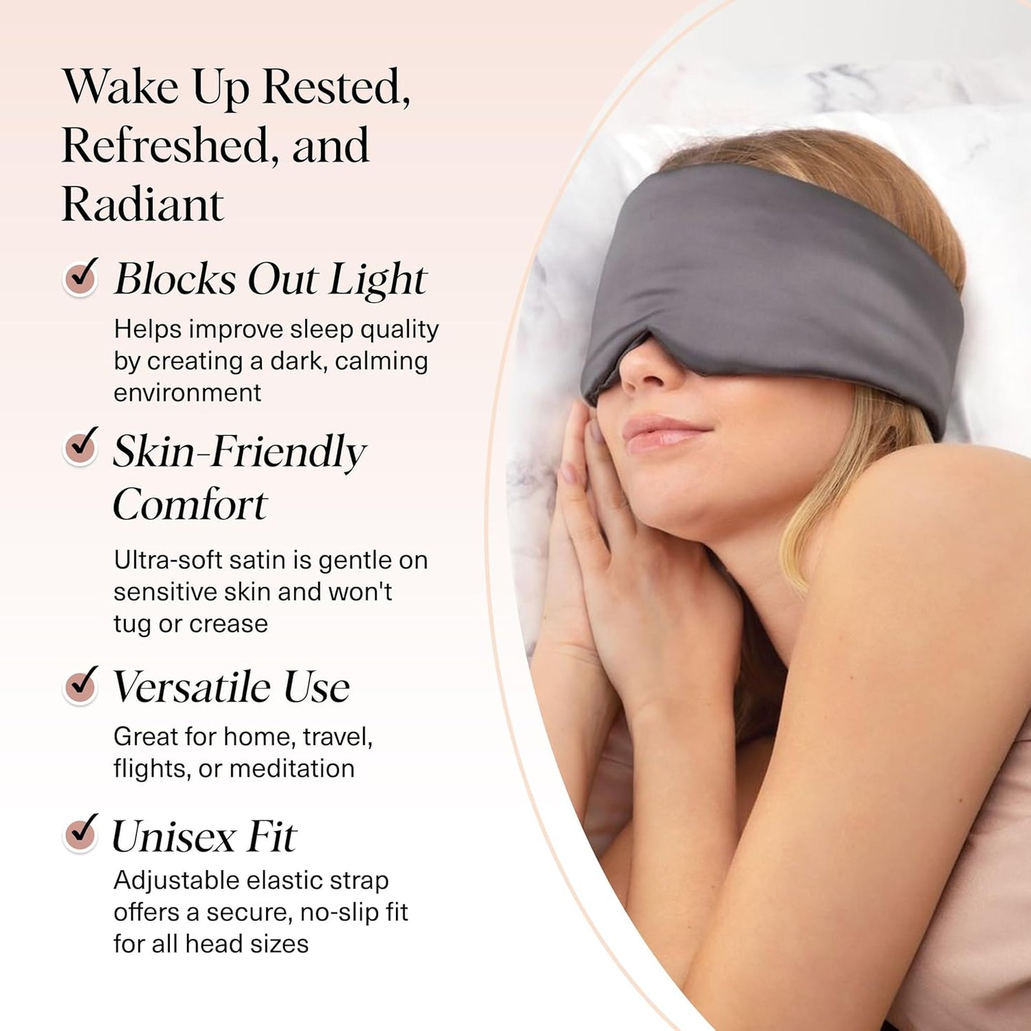 Kitsch Contour Pillow Eye Mask – Softer Than Silk Eye Masks for Sleep, Blindfold Sleep Masks for Women & Men, No Eye Pressure, Lightweight, Eye Care, Travel Essentials - Charcoal