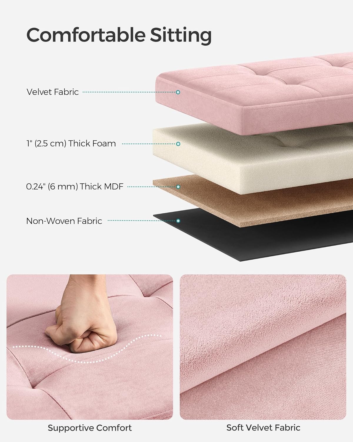 SONGMICS Small Folding Storage Ottoman, Foot Rest Stool, Cube Footrest, Synthetic Leather, 12.2 x 16.1 x 12.2 Inches, 286 lb Capacity, for Living Room, Bedroom, Dorm, Ink Black ULSF100B01