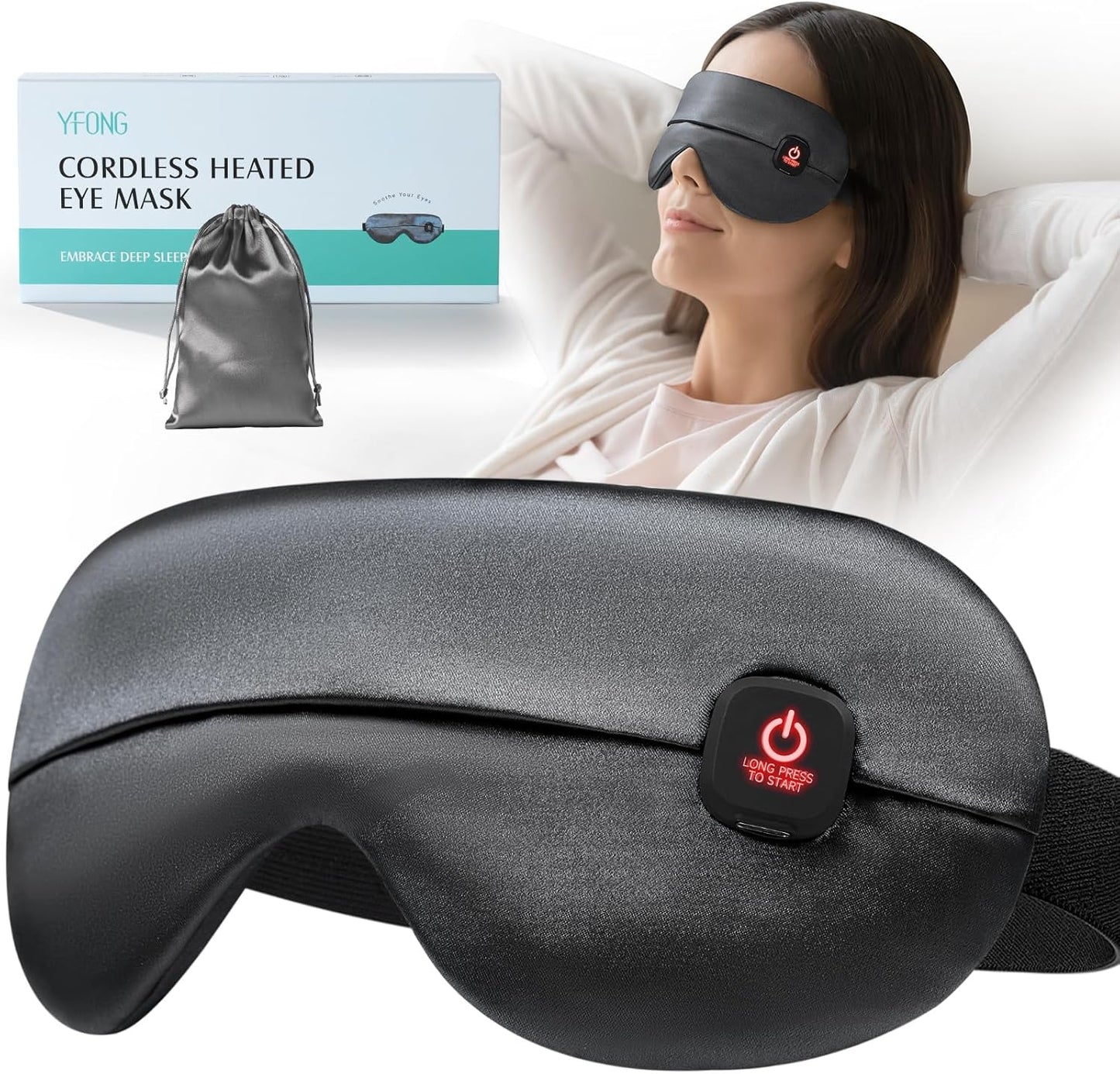 YFONG Cordless Heated Eye Mask for Dry Eyes, Warm Eye Compress for Stye, Blepharitis, Chalazion, MGD, Washable Eye Heating Pad for Relief, Improved Sleep, Perfect Light Blocking (Blue)