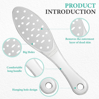 2 Pcs Stainless Steel Foot File Callus Remover Double Sided Metal Foot Scraper Rasp Scrubber for Wet or Dry Skin Professional Pedicure Tool for Hard Skin Cracked Heels Feet (Classic Style)