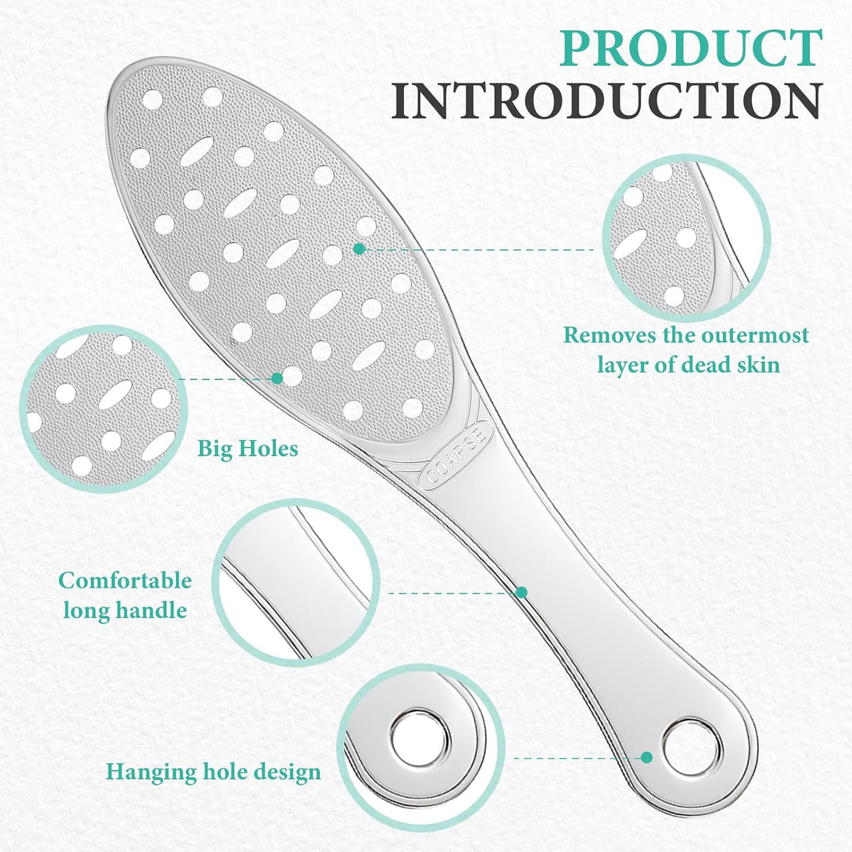 Jutom 2 Pcs Stainless Steel Metal Foot File Double Sided,Classic Style