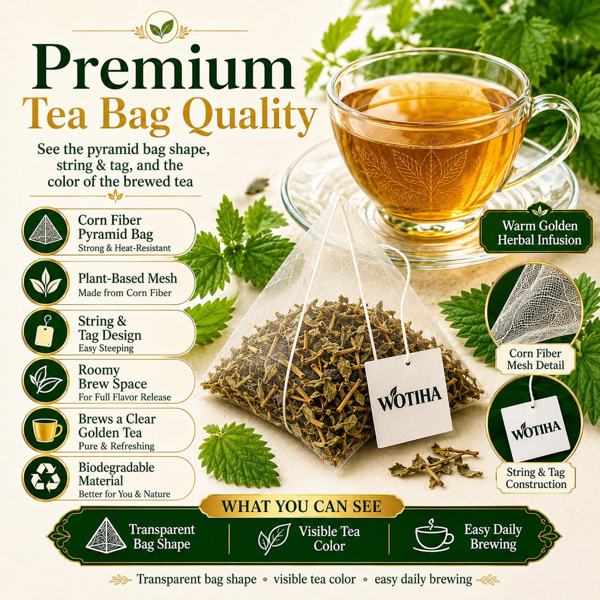 WOTIHA Stinging Nettle Leaf Tea Bags, 150 Count, No Added Sweetener