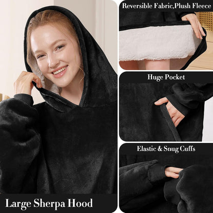 LetsFunny Blanket Hoodie,Oversized Wearable Sherpa Fleece Blanket Sweatshirt,Super Soft Warm Cozy with Giant Pocket,Gifts for Women Men Adults Teenagers, One Size Fits All