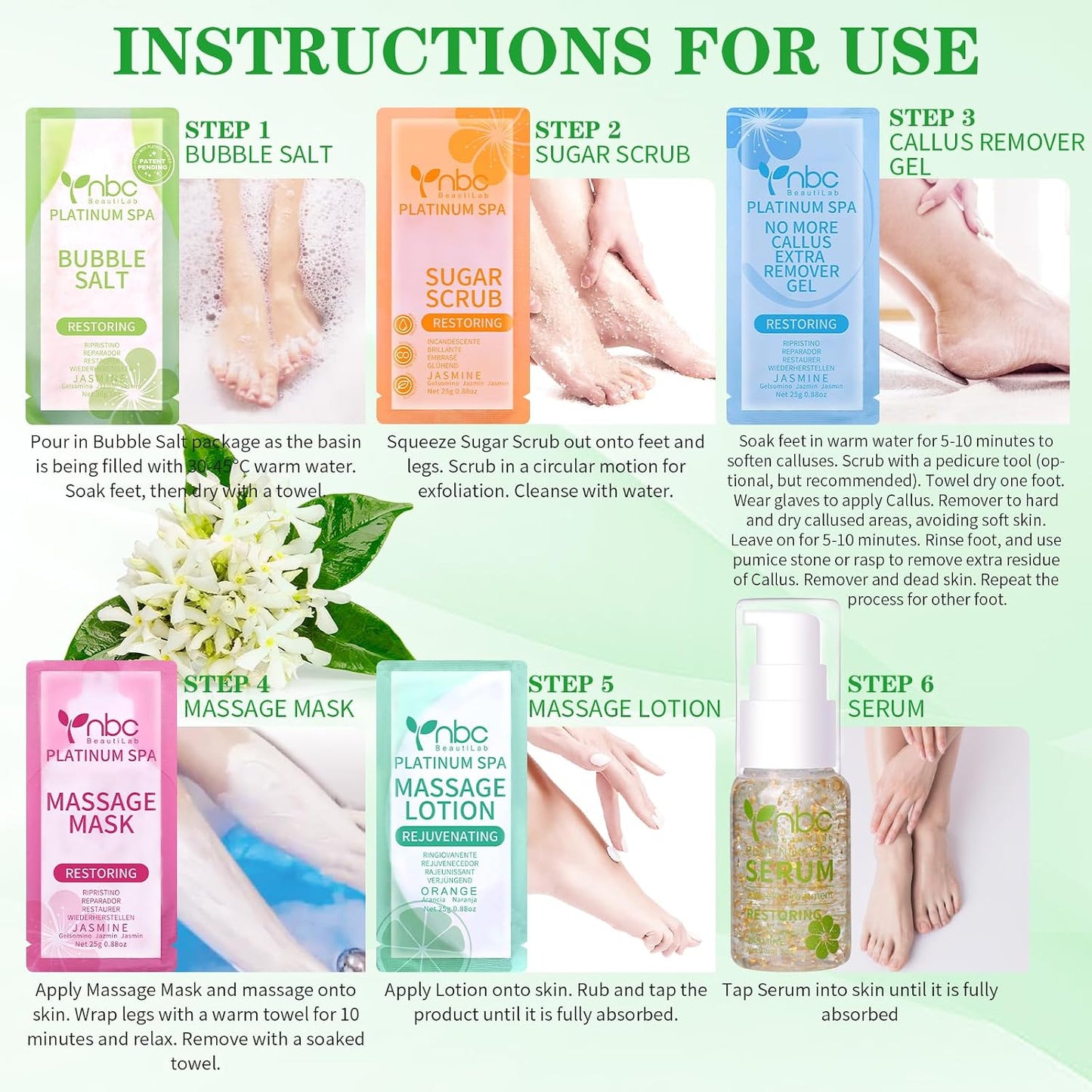 Pedicure Kit Foot Soak Set: Bubble Salt, Sugar Scrub, Massage Mask, Massage Lotion in a Box, 4 Step Foot Spa Kit for Dry Feet, Softens Calluses, Tired Feet（3 Set Lavender) - Colors A
