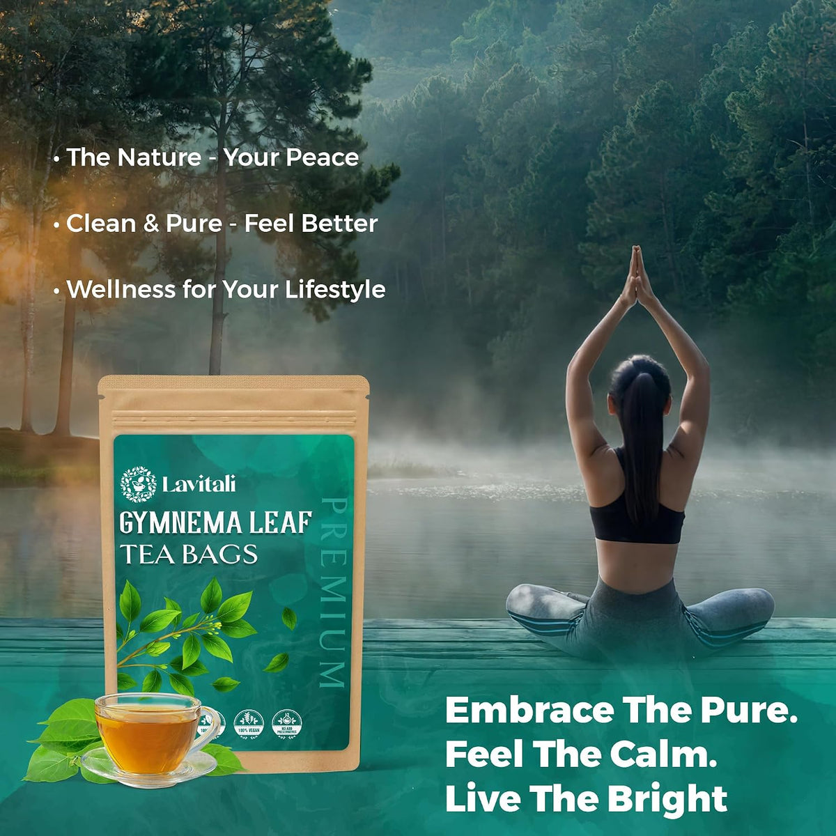 Lavitali, Gymnema Leaves Tea Bags | 60 bags, 100% Pure Herbal Tea | Caffeine-Free, Antioxidant-Rich, Eco-Friendly Filter Bag | Daily Natural Botanical, Hot or Iced Herbal Infusion