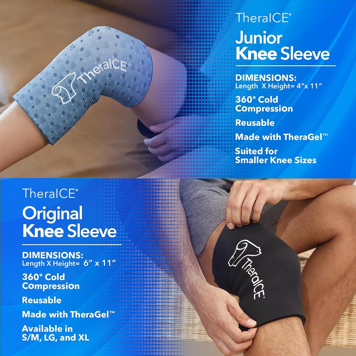 TheraICE Knee Ice Pack Wrap Compression Sleeve for Injuries | Reusable Gel Cold Packs Brace Plus Cold Wrap Recovery for Meniscus Tear, ACL Post Surgery, MCL Pain Relief Without Machine | Women & Men