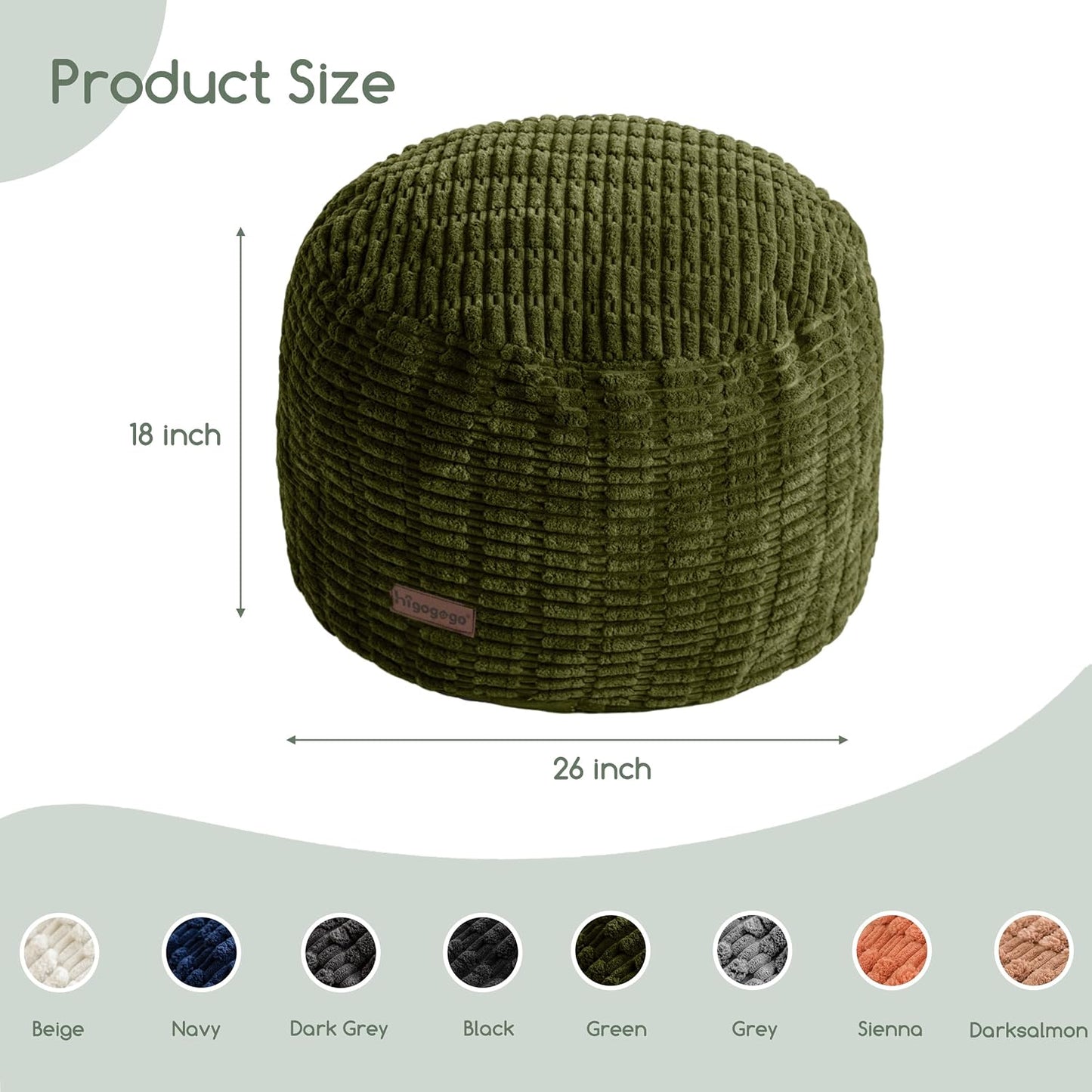HIGOGOGO Pouf Ottoman Stuffed Round Modern Foam Filled Foot Rest Poufs for Living Room Chair Decorative 20 X 15 Inches Boho Relax Stool for Wedding Christmas Party, Beige