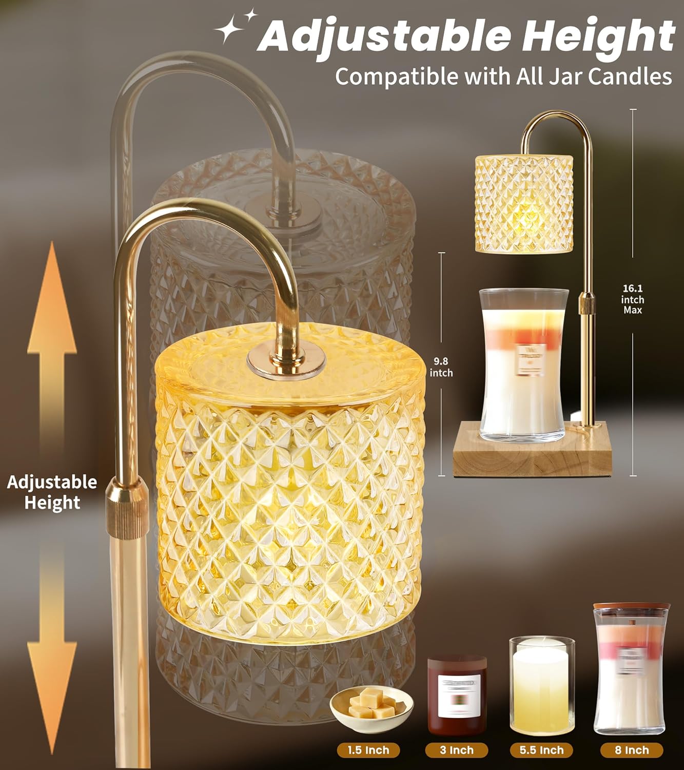 TigQiang Candle Warmer Lamp with Timer Dimmer, Birthday Gifts for Women Mom, House Warming Gifts, Elegant New Home Decor, Wax Warmer for Jar Candles, Heater Lamp for Scented Wax, Amber Glass