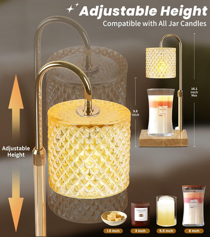 TigQiang Candle Warmer Lamp with Timer Dimmer, Birthday Gifts for Women Mom, House Warming Gifts, Elegant New Home Decor, Wax Warmer for Jar Candles, Heater Lamp for Scented Wax, Amber Glass