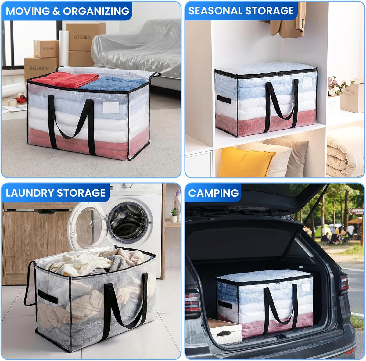 TAILI Blue Extra Large Moving Bags,Storage Bags with Visible Window