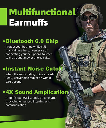 ZOHAN 035 Bluetooth 6.0 Shooting Ear Protection Earmuff, Active Noise Canceling, Hearing Protection with Sound Amplification (Green Bluetooth)